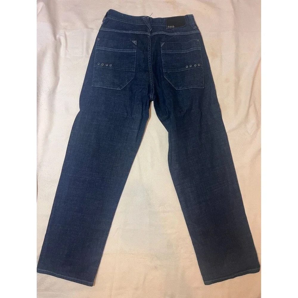 Andrew Tiziano Jeans SZ 32 Loose Baggy Wide Leg Embroidered Skater Dark Denim E4